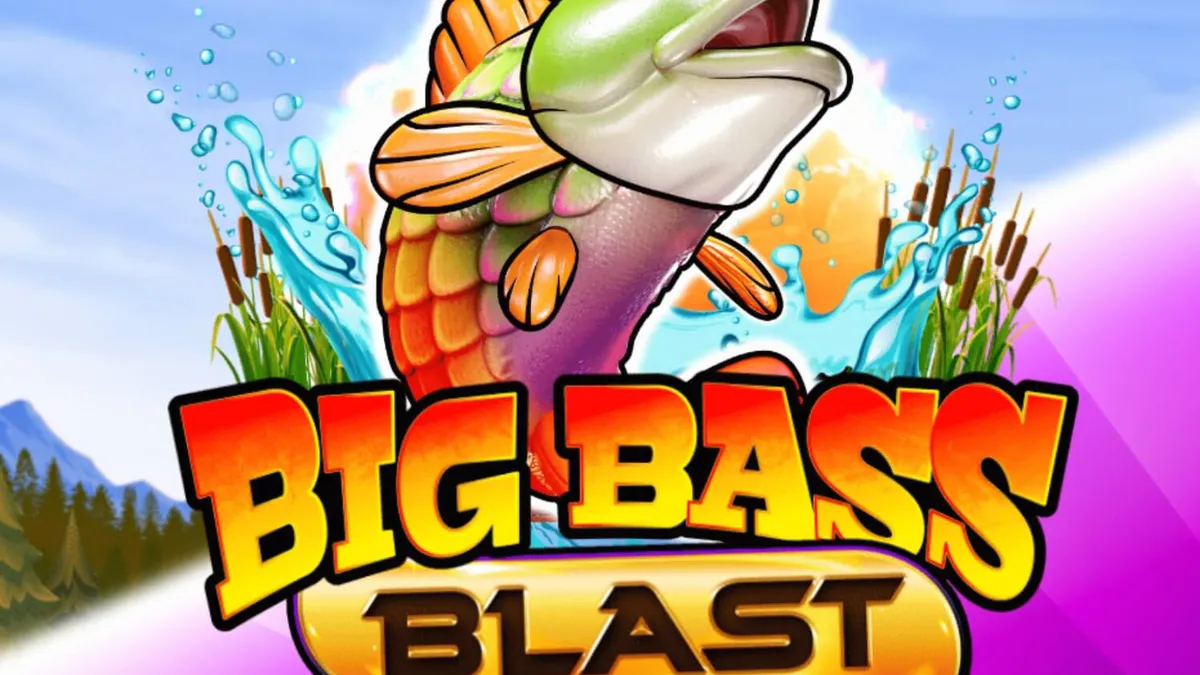 Tampilan layar permainan slot Big Bass Blast dengan tema memancing futuristik.